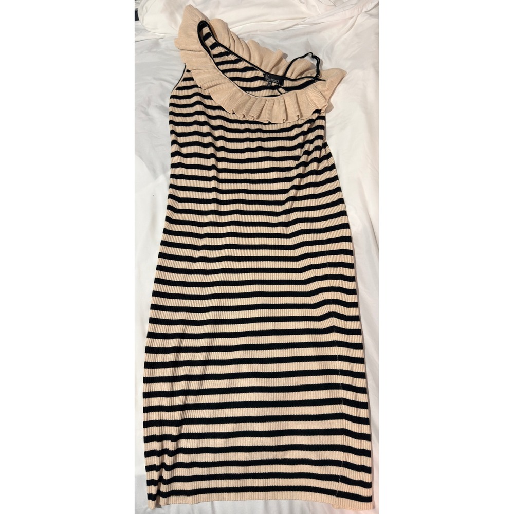 37 Orchard Kendall Kylie XL One Shoulder Ruffle Stripe Knit Midi‎ Dress Ribbed